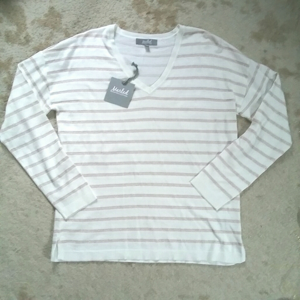 NWT MARLED REUNITED |ivory/gold stripe sweater |M